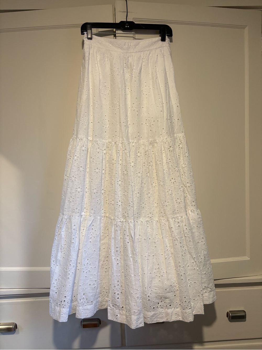 Boden White Eyelet Tiered Maxi Skirt